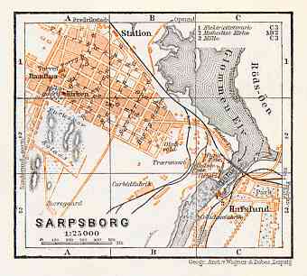 Sarpsborg, city map, 1910