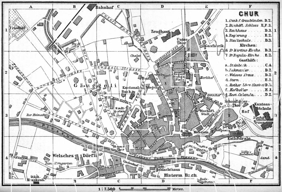 Old map of Chur in 1897. Buy vintage map replica poster print or