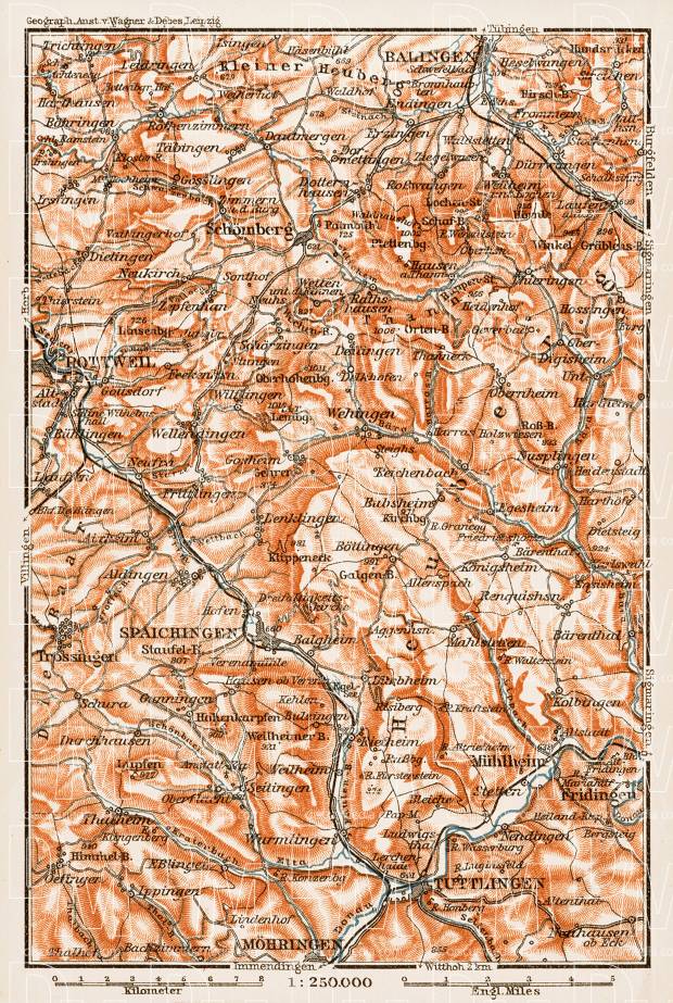 Map of the Southwest Swabian Jura (Südwestdeutsche Schwäbische Alb), 1909. Use the zooming tool to explore in higher level of detail. Obtain as a quality print or high resolution image