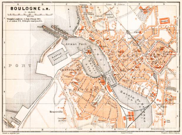 Boulogne-sur-Mer city map, 1910. Use the zooming tool to explore in higher level of detail. Obtain as a quality print or high resolution image
