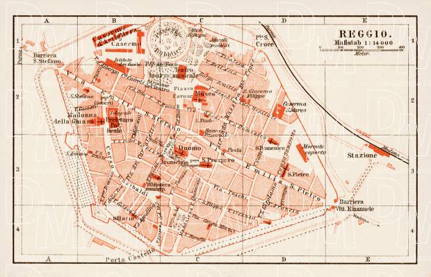 Reggio (Reggio Emilia) city map, 1903. Use the zooming tool to explore in higher level of detail. Obtain as a quality print or high resolution image