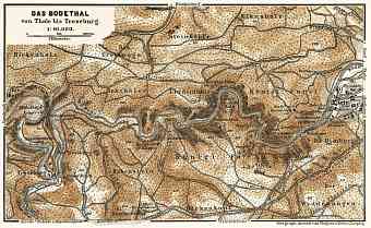 Bode River valley map from Thale to Treseburg, 1887