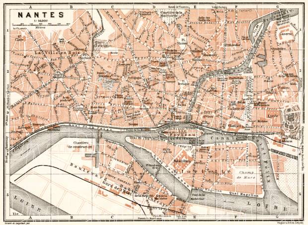 Nantes city map, 1909. Use the zooming tool to explore in higher level of detail. Obtain as a quality print or high resolution image