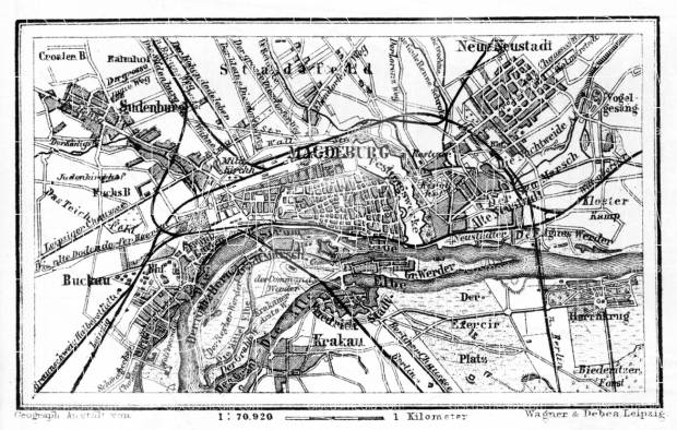 Magdeburg and environs map, 1887. Use the zooming tool to explore in higher level of detail. Obtain as a quality print or high resolution image