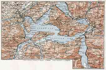 Lake Lucerne (Veierwaldstättersee) environs map, 1909