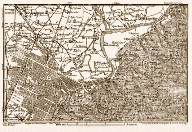 Turin (Torino) and environs map, 1898. Use the zooming tool to explore in higher level of detail. Obtain as a quality print or high resolution image