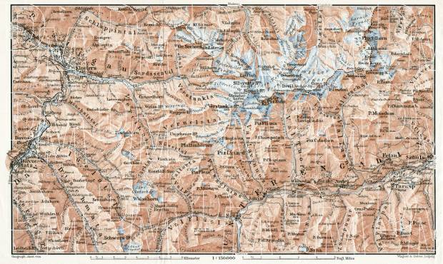 Silvretta mountain group map, 1909. Use the zooming tool to explore in higher level of detail. Obtain as a quality print or high resolution image