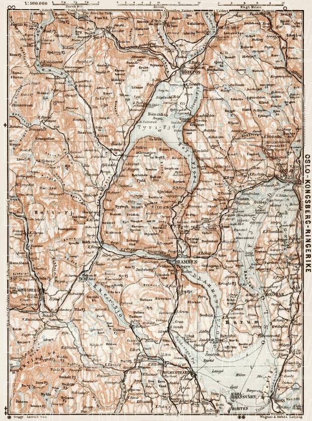 Oslo - Kongsberg - Ringerike region map, 1931. Use the zooming tool to explore in higher level of detail. Obtain as a quality print or high resolution image