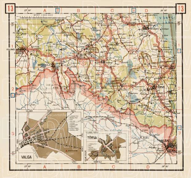 Estonian Road Map, Plate 13: Mustla. 1938. Use the zooming tool to explore in higher level of detail. Obtain as a quality print or high resolution image