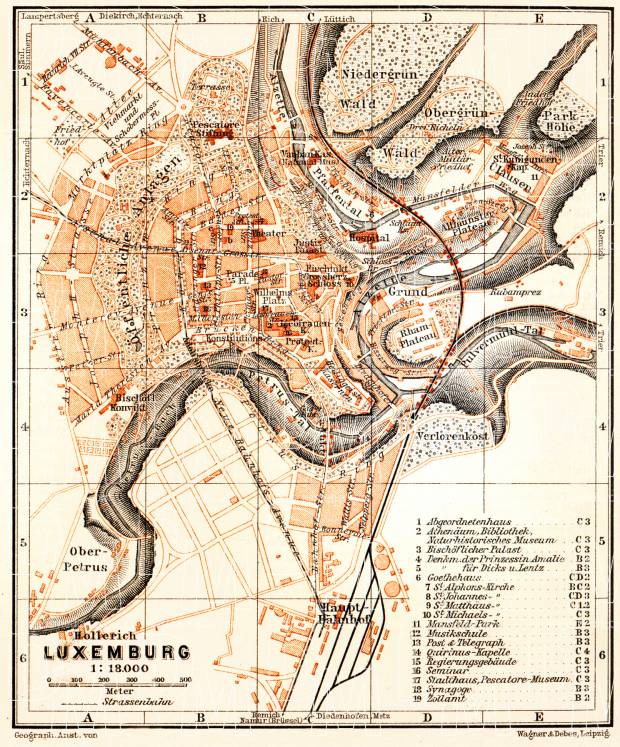 Luxembourg (Luxemburg) city map, 1904. Use the zooming tool to explore in higher level of detail. Obtain as a quality print or high resolution image