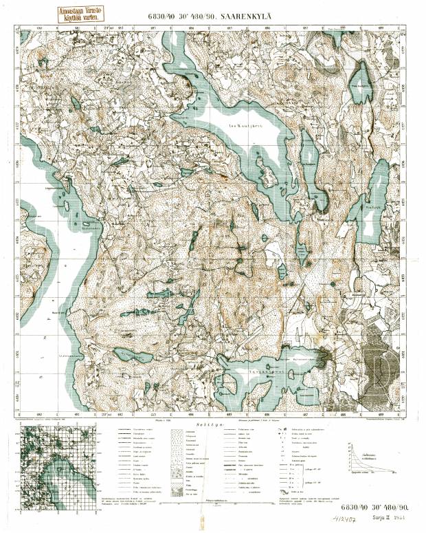 Saarenkylä. Topografikartta 412407. Topographic map from 1939. Use the zooming tool to explore in higher level of detail. Obtain as a quality print or high resolution image