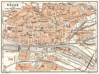 Rouen city map, 1909