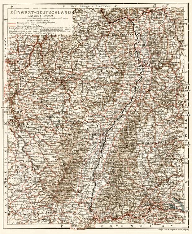 Germany, southwestern provinces. General map, 1906. Use the zooming tool to explore in higher level of detail. Obtain as a quality print or high resolution image