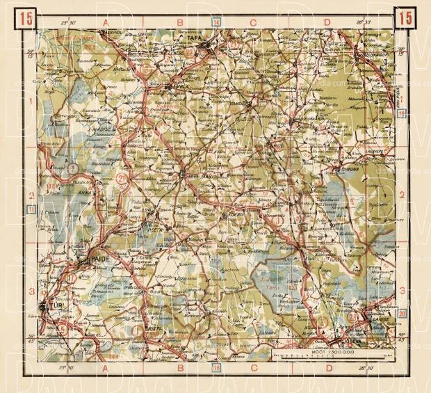 Estonian Road Map, Plate 15: Järva-Jaani. 1938. Use the zooming tool to explore in higher level of detail. Obtain as a quality print or high resolution image