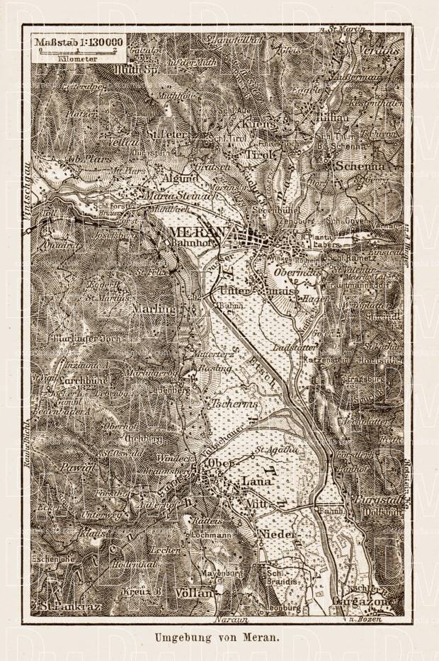 Map of the environs of Meran, 1903. Use the zooming tool to explore in higher level of detail. Obtain as a quality print or high resolution image