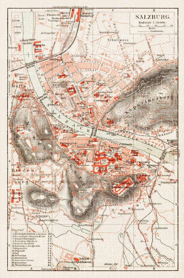 Salzburg city map, 1903. Use the zooming tool to explore in higher level of detail. Obtain as a quality print or high resolution image