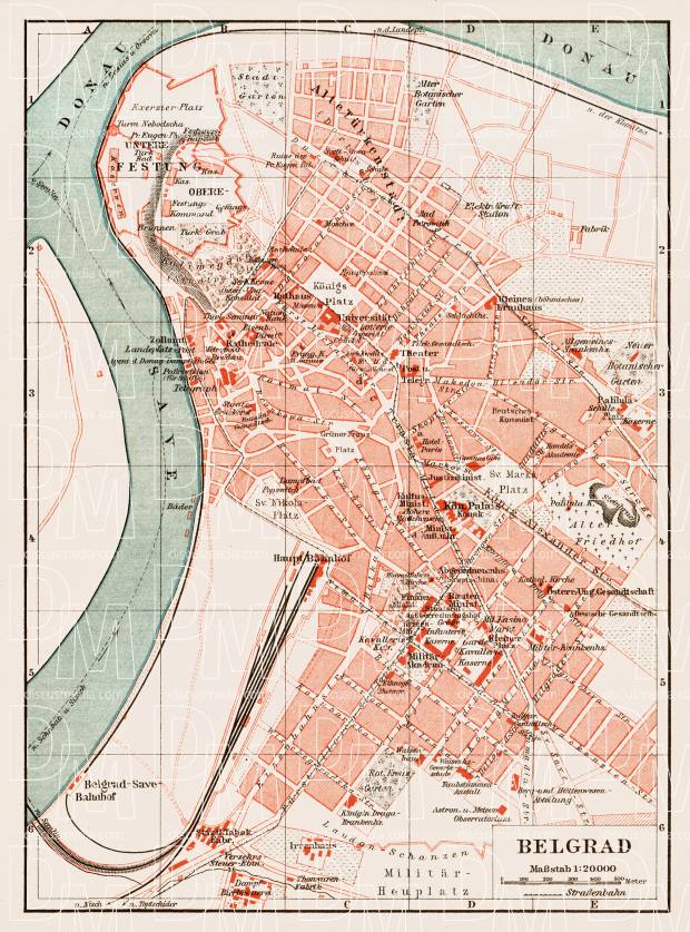 Belgrade (Београд, Beograd) city map, 1903. Use the zooming tool to explore in higher level of detail. Obtain as a quality print or high resolution image