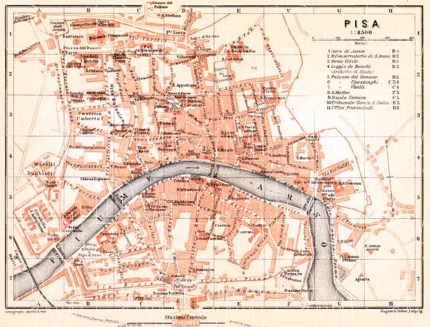 Pisa city map, 1913. Use the zooming tool to explore in higher level of detail. Obtain as a quality print or high resolution image