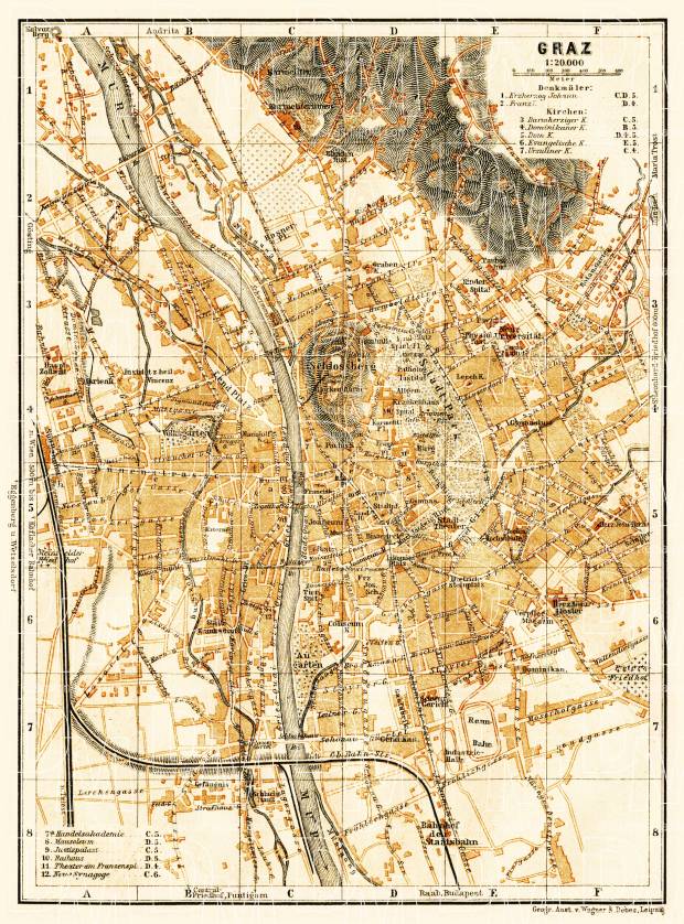Graz city map, 1906. Use the zooming tool to explore in higher level of detail. Obtain as a quality print or high resolution image