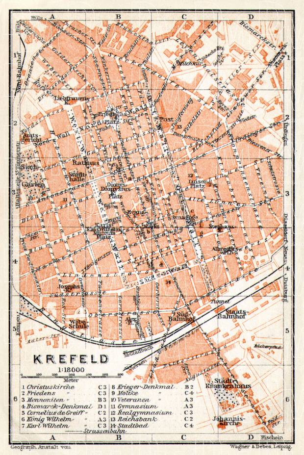 Krefeld city map, 1906. Use the zooming tool to explore in higher level of detail. Obtain as a quality print or high resolution image