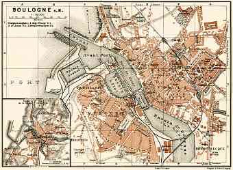 Boulogne-sur-Mer city map, 1913