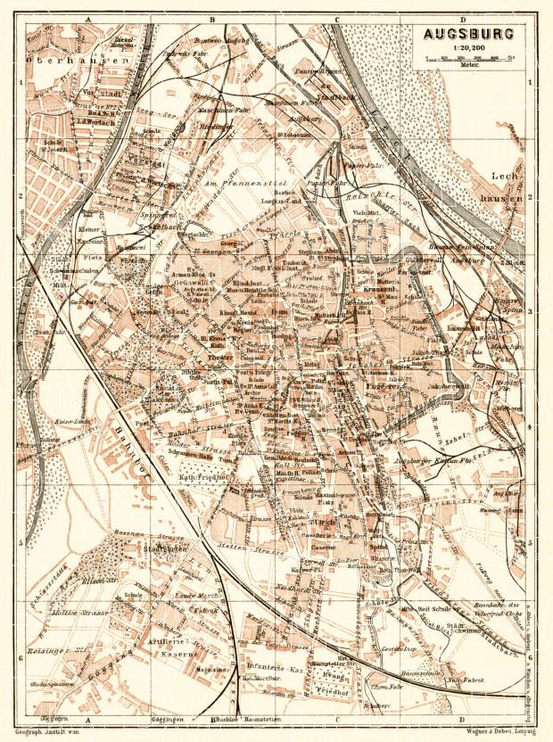 Augsburg city map, 1906. Use the zooming tool to explore in higher level of detail. Obtain as a quality print or high resolution image