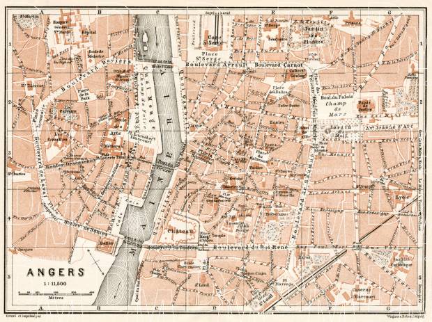 Angers city map, 1909. Use the zooming tool to explore in higher level of detail. Obtain as a quality print or high resolution image