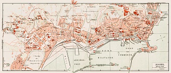 Algiers (الجزائر‎, al-Jazā’er) city map, 1913