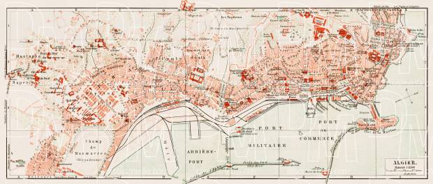 Algiers (الجزائر‎, al-Jazā’er) city map, 1913. Use the zooming tool to explore in higher level of detail. Obtain as a quality print or high resolution image