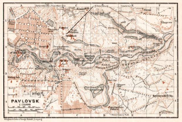 Pavlovsk (Павловскъ) town plan, 1914. Use the zooming tool to explore in higher level of detail. Obtain as a quality print or high resolution image