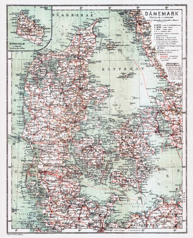 Denmark General Map, 1929. Use the zooming tool to explore in higher level of detail. Obtain as a quality print or high resolution image