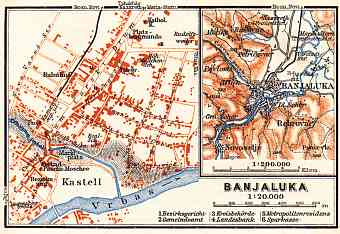 Banja Luka (Banjaluka), city map and environs map, 1911