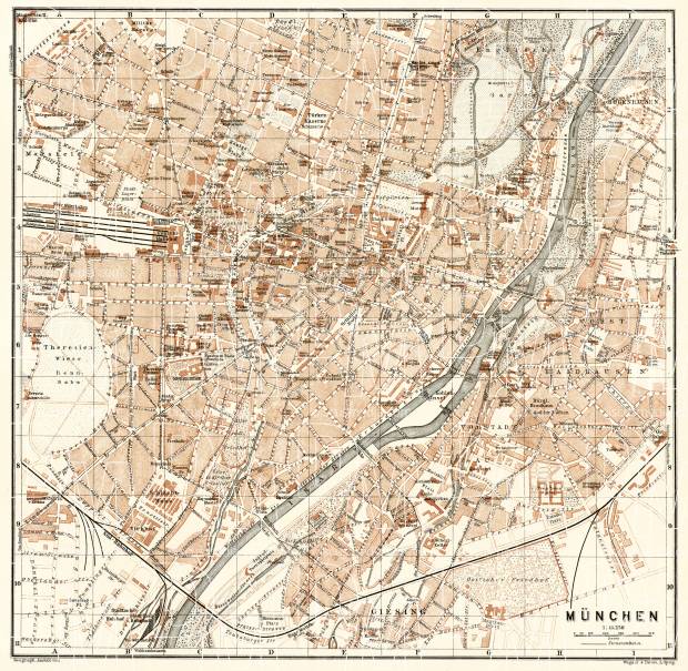München (Munich) city map, 1906. Use the zooming tool to explore in higher level of detail. Obtain as a quality print or high resolution image