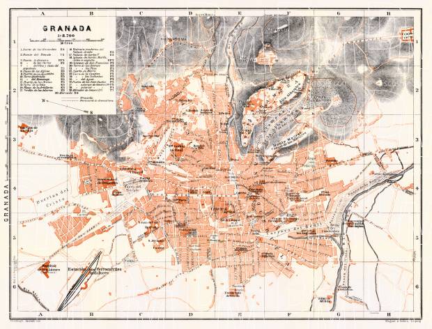 Granada city map, 1911. Use the zooming tool to explore in higher level of detail. Obtain as a quality print or high resolution image