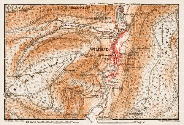 Map of the environs of Wildbad (im Schwarzwald), 1909. Use the zooming tool to explore in higher level of detail. Obtain as a quality print or high resolution image