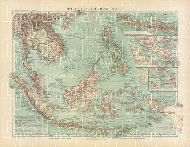 Southeastern Asia Map (in Russian), 1910. Use the zooming tool to explore in higher level of detail. Obtain as a quality print or high resolution image