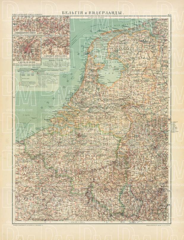 Belgium and the Netherlands Map (in Russian), 1910. Use the zooming tool to explore in higher level of detail. Obtain as a quality print or high resolution image