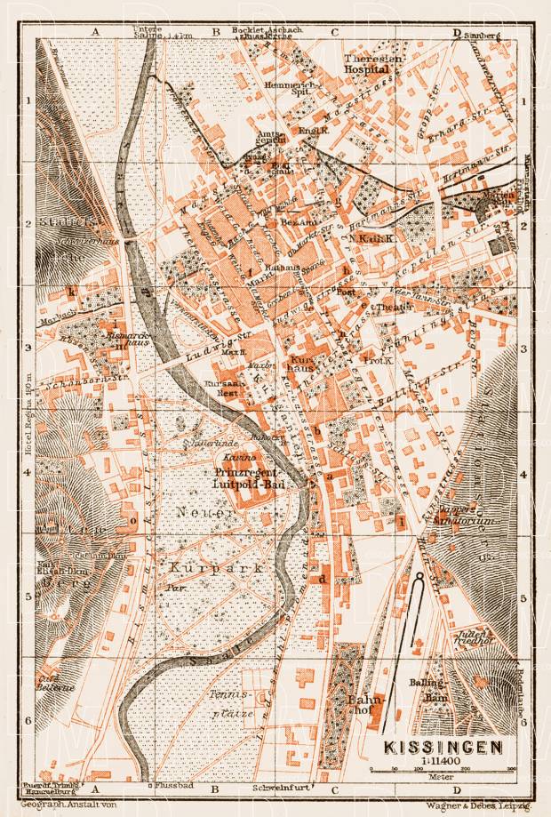 Kissingen city map, 1909. Use the zooming tool to explore in higher level of detail. Obtain as a quality print or high resolution image