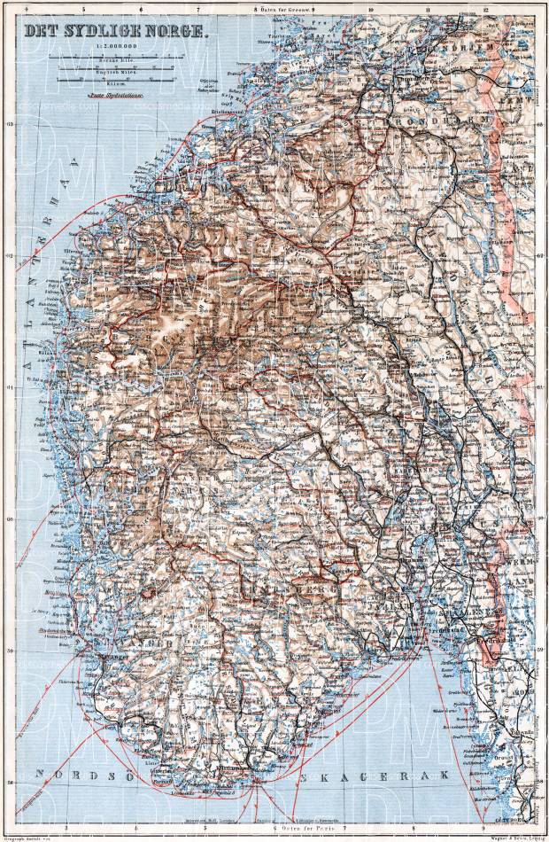 Norway, southern part. General map, 1910. Use the zooming tool to explore in higher level of detail. Obtain as a quality print or high resolution image