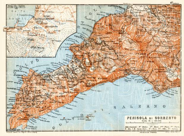 Sorrentine Peninsula map, 1912. Use the zooming tool to explore in higher level of detail. Obtain as a quality print or high resolution image
