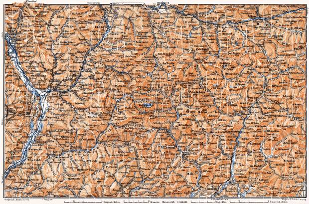 Dolomite Alps (Die Dolomiten) from Franzensfeste to Belluno district map, 1905. Use the zooming tool to explore in higher level of detail. Obtain as a quality print or high resolution image