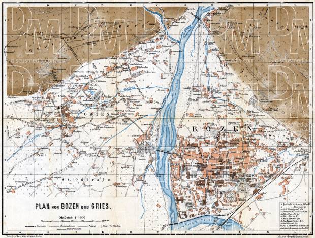 Bolzano (Bozen) and Gries, towns´ map, 1911. Use the zooming tool to explore in higher level of detail. Obtain as a quality print or high resolution image