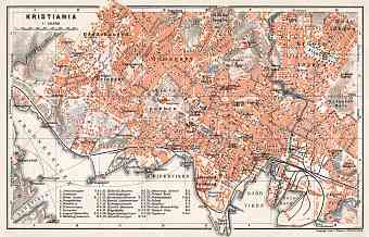 Christiania (Oslo) city map, 1910