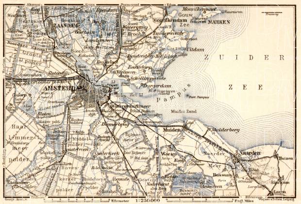 Amsterdam and environs map, 1909. Use the zooming tool to explore in higher level of detail. Obtain as a quality print or high resolution image
