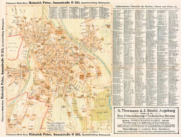 Augsburg city map, 1914. Use the zooming tool to explore in higher level of detail. Obtain as a quality print or high resolution image