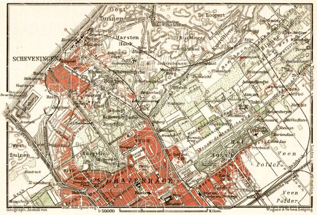 Scheveningen and The Hague environs map, 1909. Use the zooming tool to explore in higher level of detail. Obtain as a quality print or high resolution image