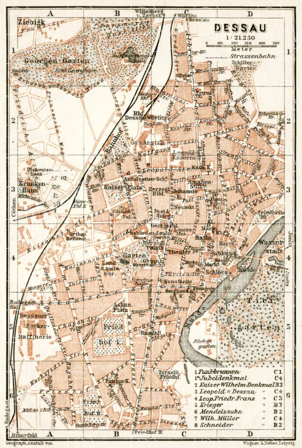 Old map of Dessau in 1911. Buy vintage map replica poster print or