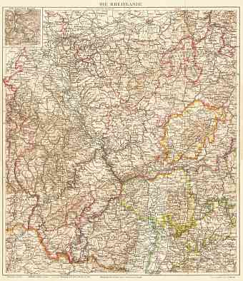 Historical map prints of The Rhine River (Der Rhein) in Germany for ...