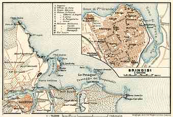 Brindisi town plan. Environs of Brindisi map, 1929