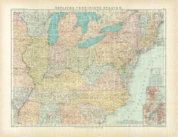 Eastern United States Map, 1905. Use the zooming tool to explore in higher level of detail. Obtain as a quality print or high resolution image